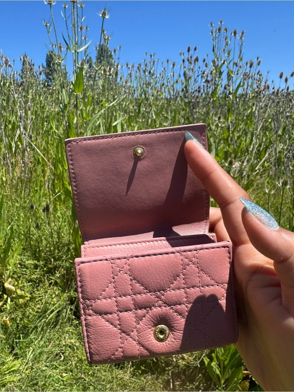 #114 Christian Dior Luxury Pink Quilted Mini Wallet with Signature Hardware